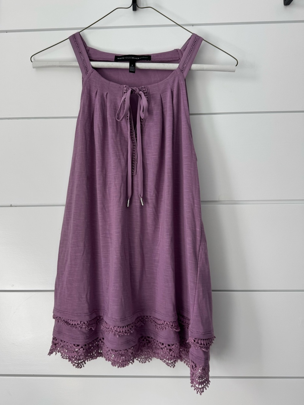 White House Black Market Mauve Crochet-Hem Tie Front Tank